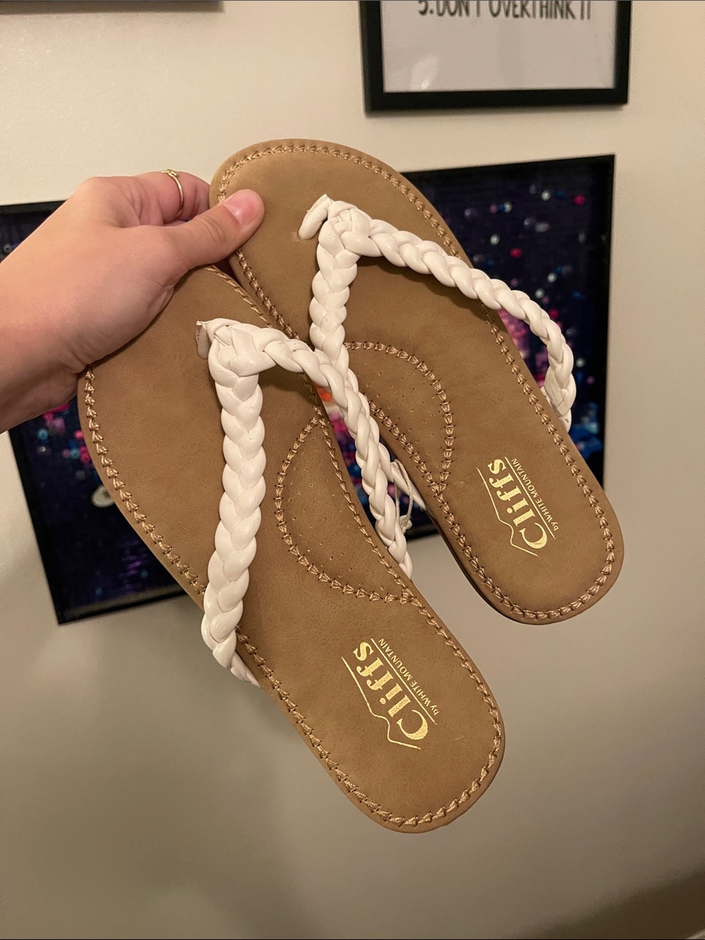 Cliffs by WHITE MOUNTAIN White Braided Thong Sandals with Tan Footbed